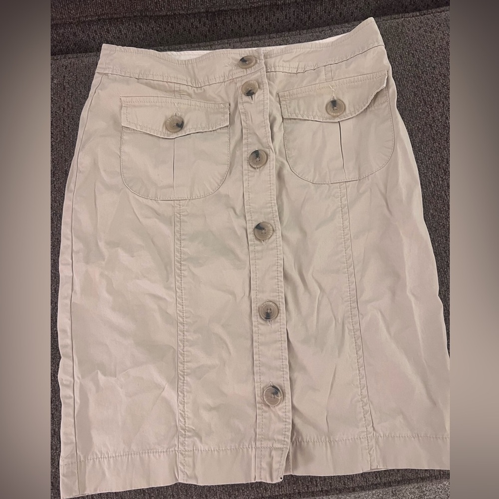 Banana Republic Button Front Khaki Pencil Skirt Womens 4 Casual Utility Modern‎